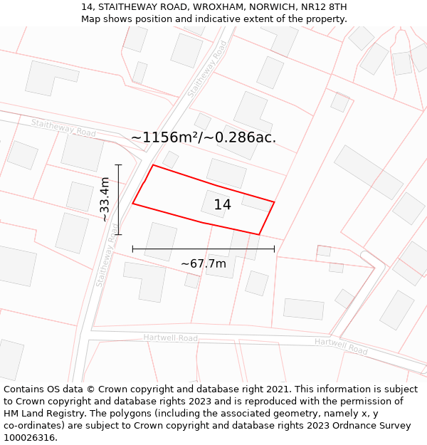 14, STAITHEWAY ROAD, WROXHAM, NORWICH, NR12 8TH: Plot and title map