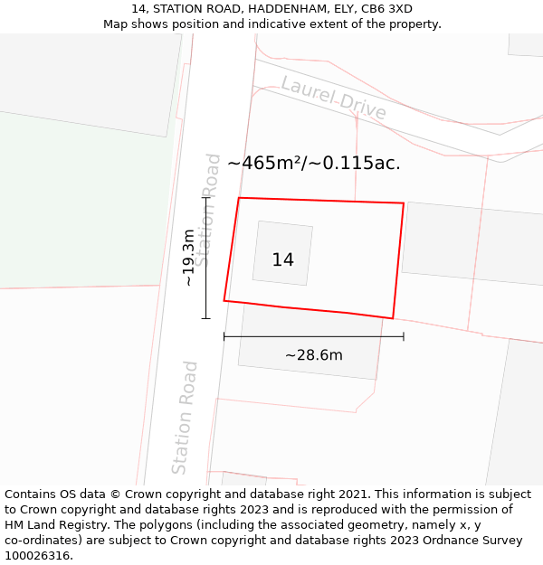 14, STATION ROAD, HADDENHAM, ELY, CB6 3XD: Plot and title map