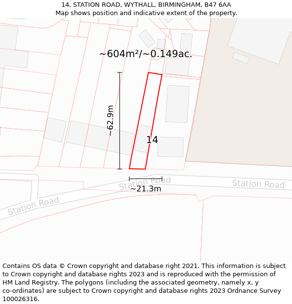 14, STATION ROAD, WYTHALL, BIRMINGHAM, B47 6AA: Plot and title map