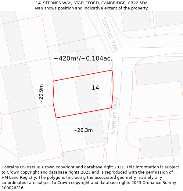 14, STERNES WAY, STAPLEFORD, CAMBRIDGE, CB22 5DA: Plot and title map