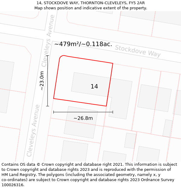 14, STOCKDOVE WAY, THORNTON-CLEVELEYS, FY5 2AR: Plot and title map