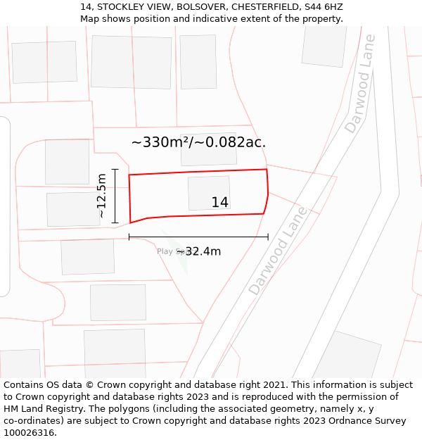 14, STOCKLEY VIEW, BOLSOVER, CHESTERFIELD, S44 6HZ: Plot and title map