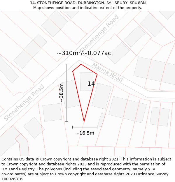 14, STONEHENGE ROAD, DURRINGTON, SALISBURY, SP4 8BN: Plot and title map