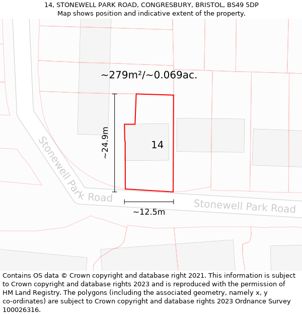 14, STONEWELL PARK ROAD, CONGRESBURY, BRISTOL, BS49 5DP: Plot and title map