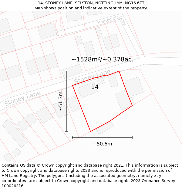 14, STONEY LANE, SELSTON, NOTTINGHAM, NG16 6ET: Plot and title map