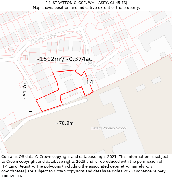 14, STRATTON CLOSE, WALLASEY, CH45 7SJ: Plot and title map