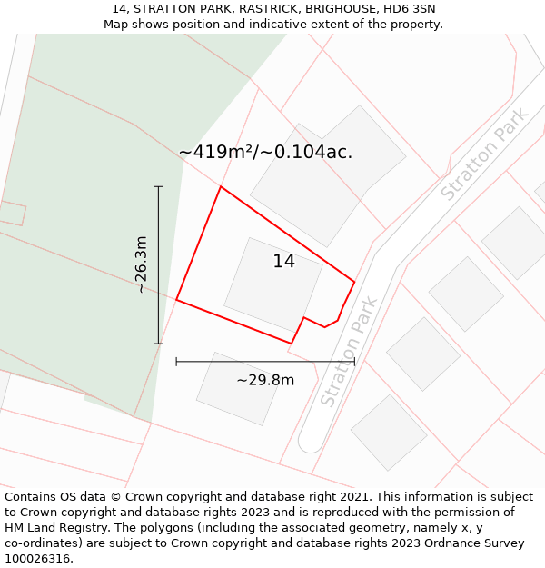 14, STRATTON PARK, RASTRICK, BRIGHOUSE, HD6 3SN: Plot and title map