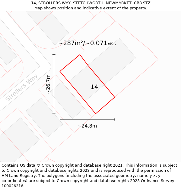 14, STROLLERS WAY, STETCHWORTH, NEWMARKET, CB8 9TZ: Plot and title map