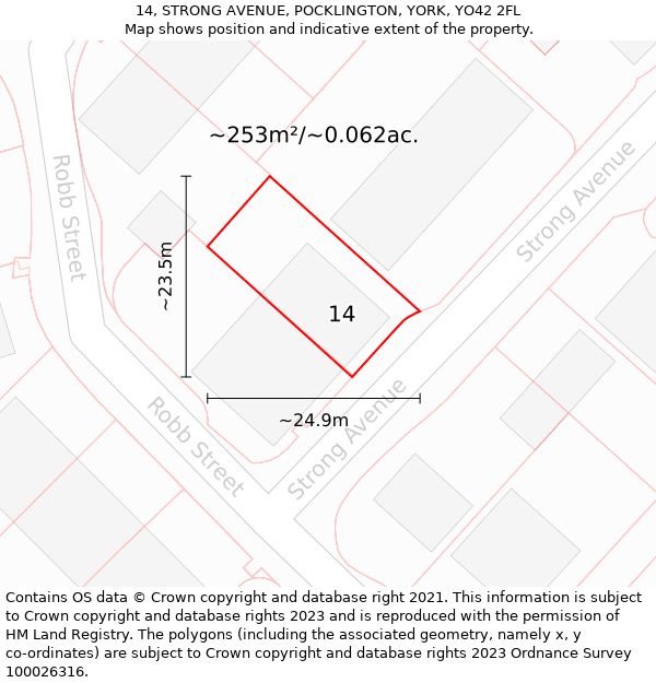 14, STRONG AVENUE, POCKLINGTON, YORK, YO42 2FL: Plot and title map