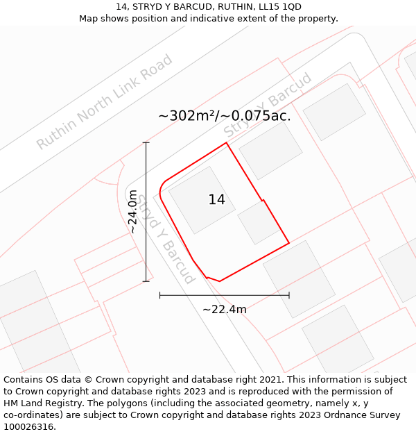 14, STRYD Y BARCUD, RUTHIN, LL15 1QD: Plot and title map