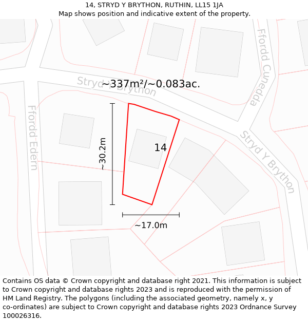 14, STRYD Y BRYTHON, RUTHIN, LL15 1JA: Plot and title map