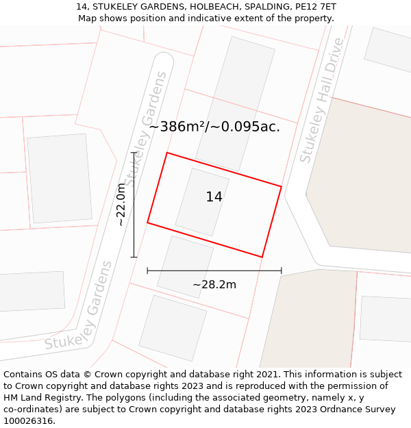 14, STUKELEY GARDENS, HOLBEACH, SPALDING, PE12 7ET: Plot and title map