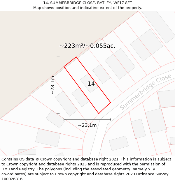 14, SUMMERBRIDGE CLOSE, BATLEY, WF17 8ET: Plot and title map