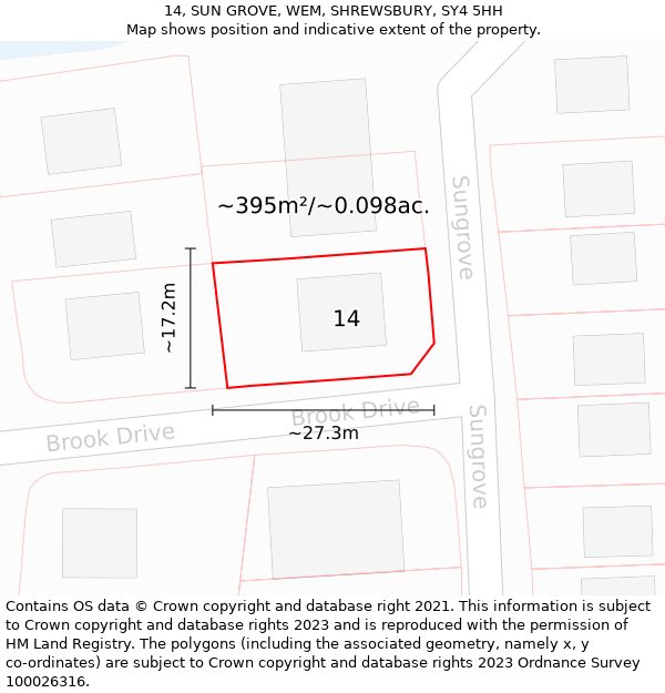 14, SUN GROVE, WEM, SHREWSBURY, SY4 5HH: Plot and title map