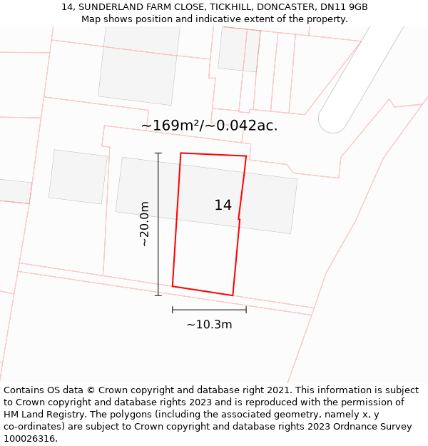 14, SUNDERLAND FARM CLOSE, TICKHILL, DONCASTER, DN11 9GB: Plot and title map