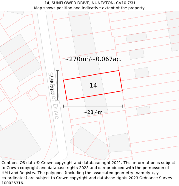 14, SUNFLOWER DRIVE, NUNEATON, CV10 7SU: Plot and title map