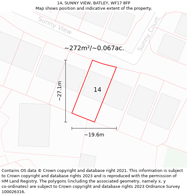 14, SUNNY VIEW, BATLEY, WF17 8FP: Plot and title map