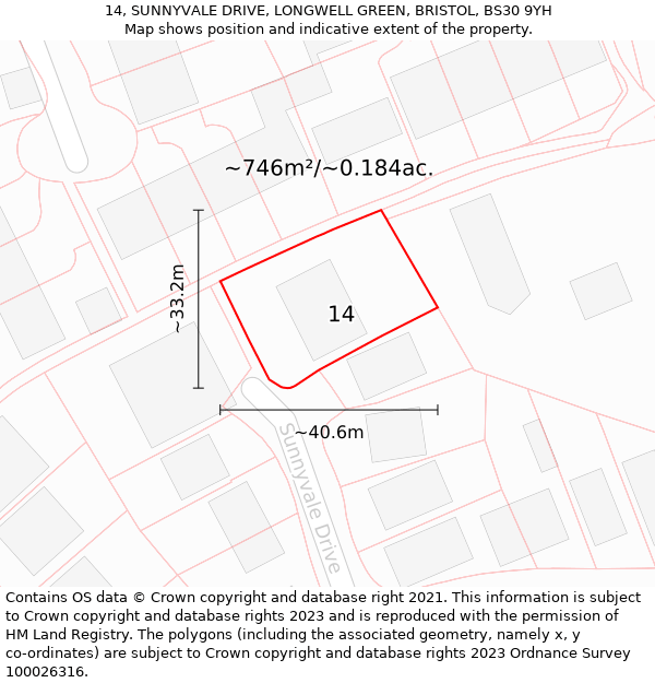 14, SUNNYVALE DRIVE, LONGWELL GREEN, BRISTOL, BS30 9YH: Plot and title map