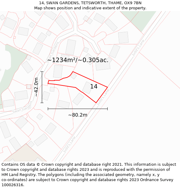 14, SWAN GARDENS, TETSWORTH, THAME, OX9 7BN: Plot and title map
