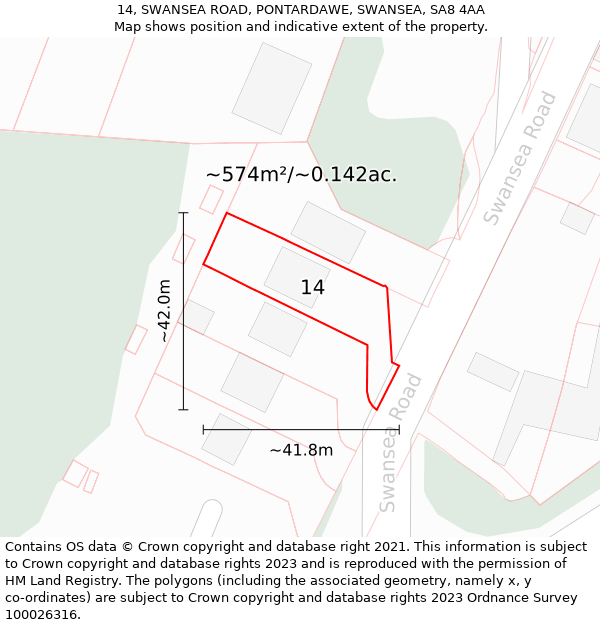 14, SWANSEA ROAD, PONTARDAWE, SWANSEA, SA8 4AA: Plot and title map