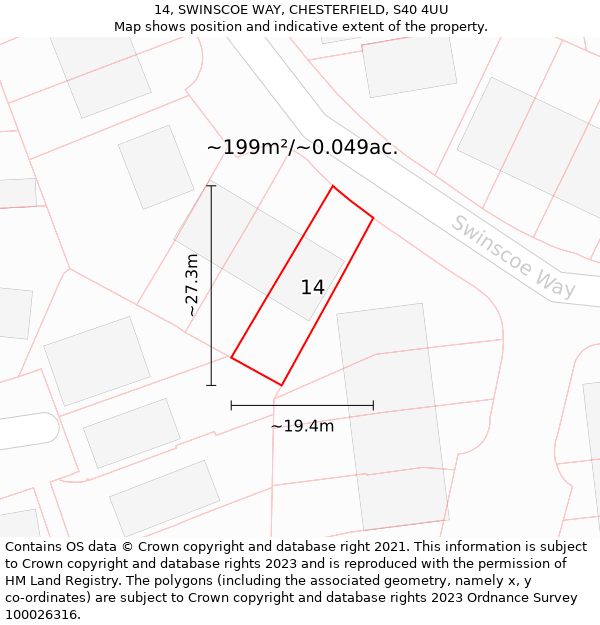 14, SWINSCOE WAY, CHESTERFIELD, S40 4UU: Plot and title map