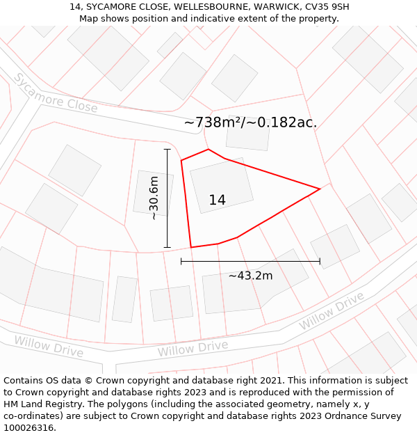 14, SYCAMORE CLOSE, WELLESBOURNE, WARWICK, CV35 9SH: Plot and title map