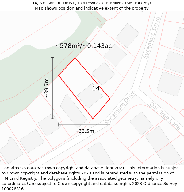 14, SYCAMORE DRIVE, HOLLYWOOD, BIRMINGHAM, B47 5QX: Plot and title map