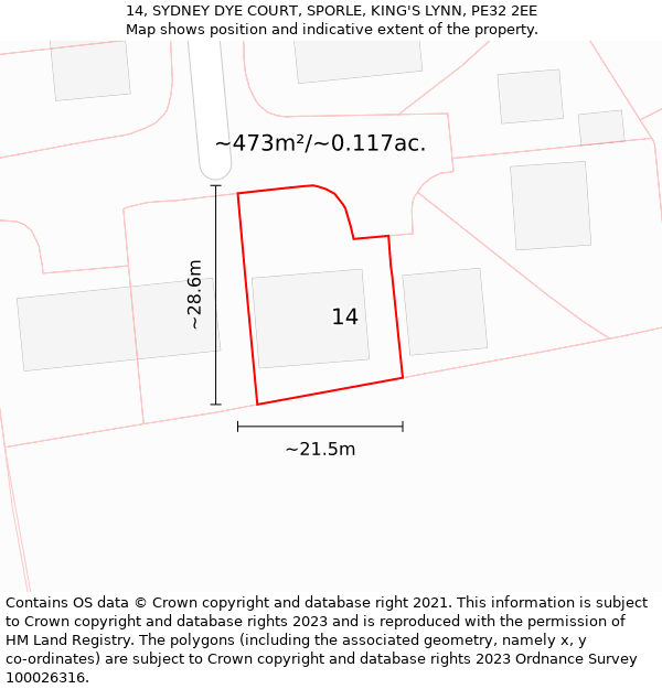 14, SYDNEY DYE COURT, SPORLE, KING'S LYNN, PE32 2EE: Plot and title map