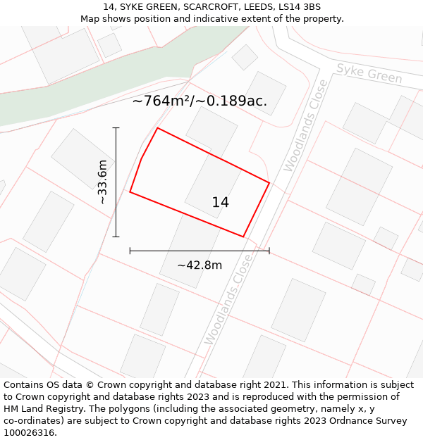 14, SYKE GREEN, SCARCROFT, LEEDS, LS14 3BS: Plot and title map