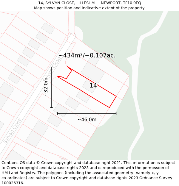 14, SYLVAN CLOSE, LILLESHALL, NEWPORT, TF10 9EQ: Plot and title map