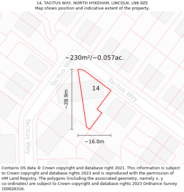 14, TACITUS WAY, NORTH HYKEHAM, LINCOLN, LN6 9ZE: Plot and title map