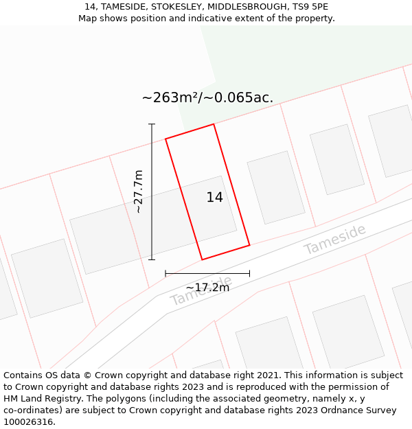 14, TAMESIDE, STOKESLEY, MIDDLESBROUGH, TS9 5PE: Plot and title map