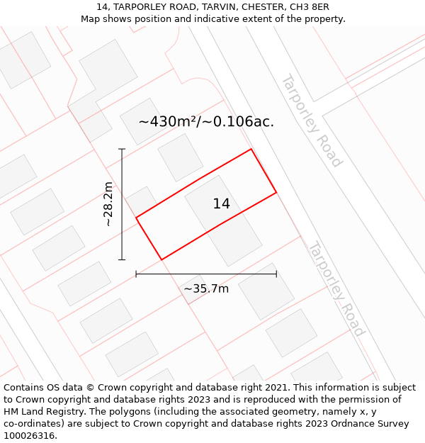 14, TARPORLEY ROAD, TARVIN, CHESTER, CH3 8ER: Plot and title map