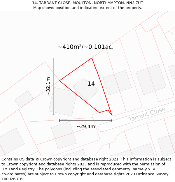 14, TARRANT CLOSE, MOULTON, NORTHAMPTON, NN3 7UT: Plot and title map