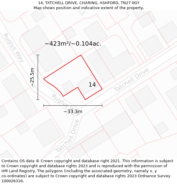 14, TATCHELL DRIVE, CHARING, ASHFORD, TN27 0GY: Plot and title map