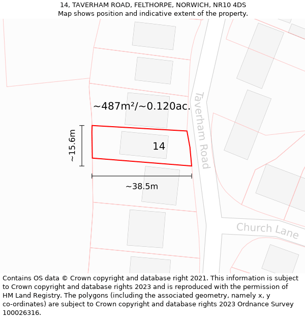 14, TAVERHAM ROAD, FELTHORPE, NORWICH, NR10 4DS: Plot and title map