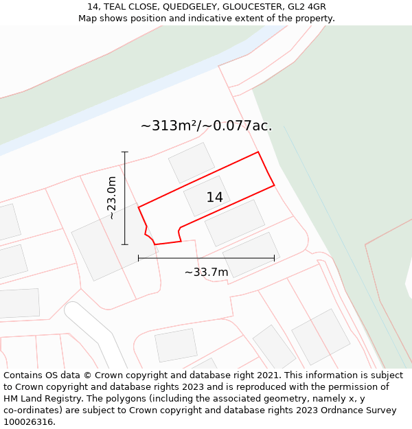 14, TEAL CLOSE, QUEDGELEY, GLOUCESTER, GL2 4GR: Plot and title map