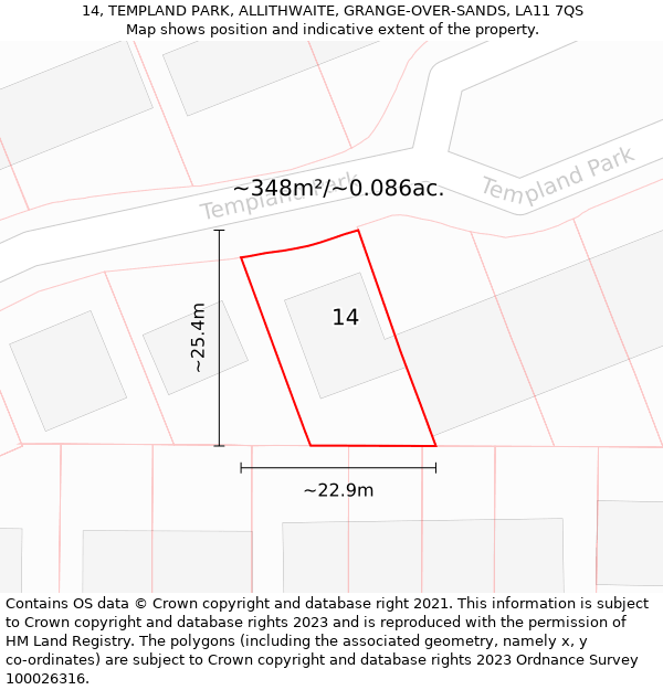 14, TEMPLAND PARK, ALLITHWAITE, GRANGE-OVER-SANDS, LA11 7QS: Plot and title map