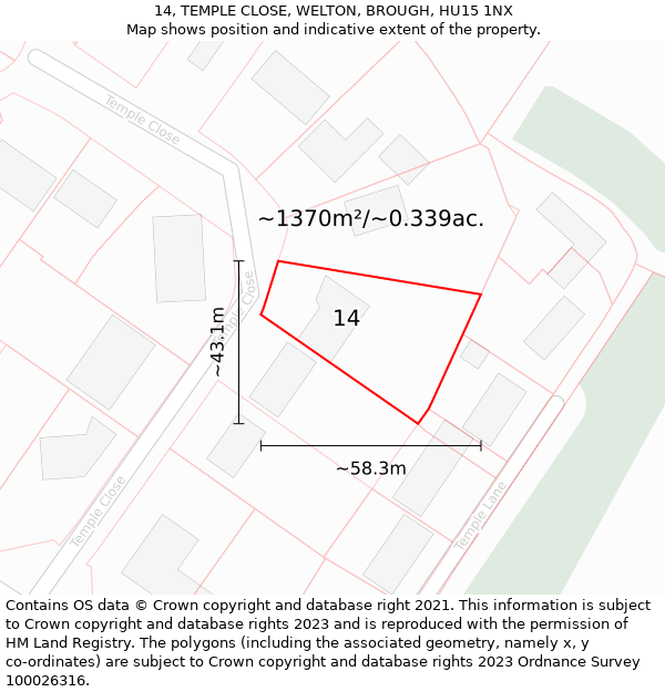 14, TEMPLE CLOSE, WELTON, BROUGH, HU15 1NX: Plot and title map