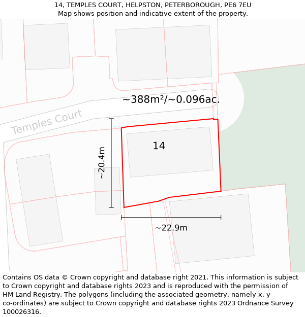 14, TEMPLES COURT, HELPSTON, PETERBOROUGH, PE6 7EU: Plot and title map