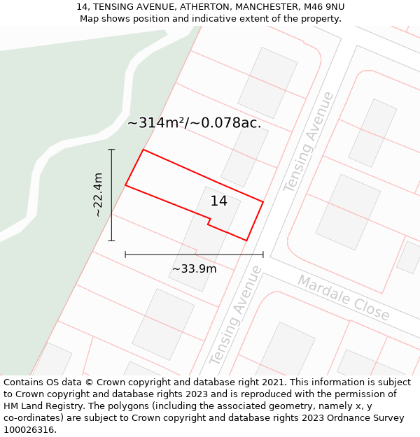 14, TENSING AVENUE, ATHERTON, MANCHESTER, M46 9NU: Plot and title map