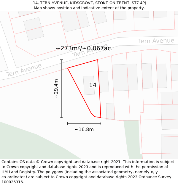 14, TERN AVENUE, KIDSGROVE, STOKE-ON-TRENT, ST7 4PJ: Plot and title map