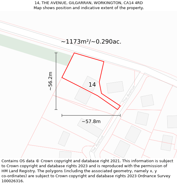 14, THE AVENUE, GILGARRAN, WORKINGTON, CA14 4RD: Plot and title map