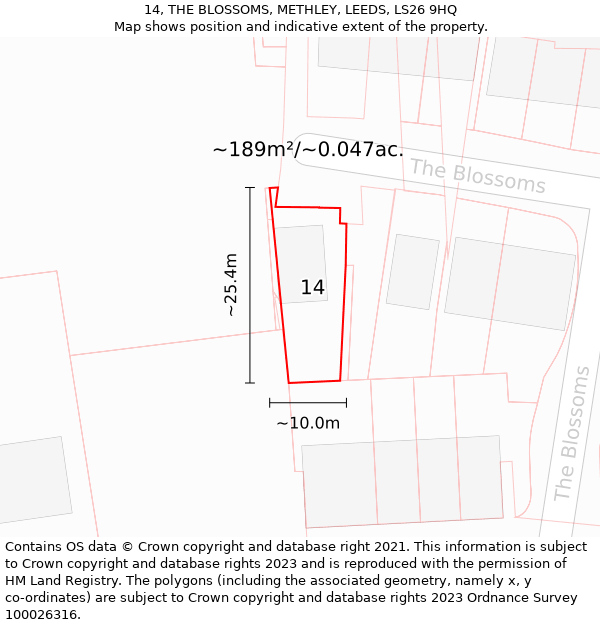 14, THE BLOSSOMS, METHLEY, LEEDS, LS26 9HQ: Plot and title map