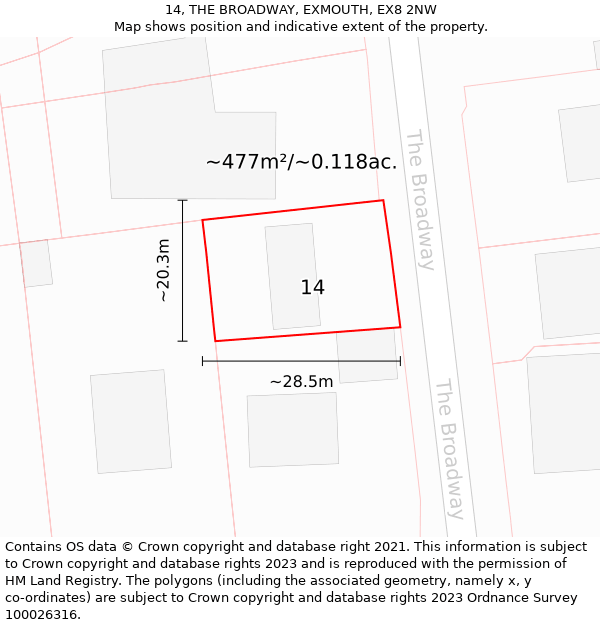 14, THE BROADWAY, EXMOUTH, EX8 2NW: Plot and title map