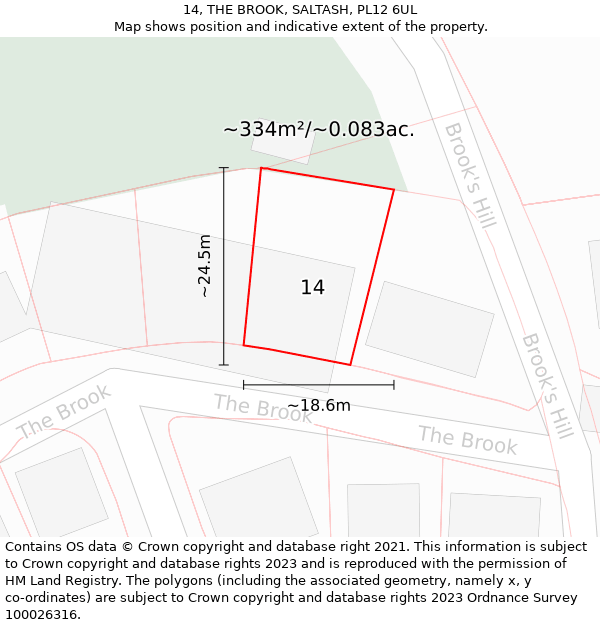 14, THE BROOK, SALTASH, PL12 6UL: Plot and title map