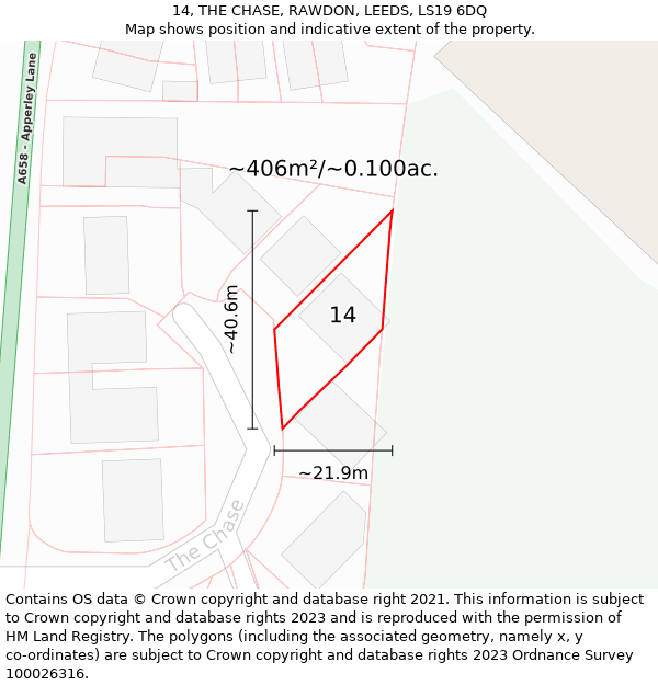 14, THE CHASE, RAWDON, LEEDS, LS19 6DQ: Plot and title map