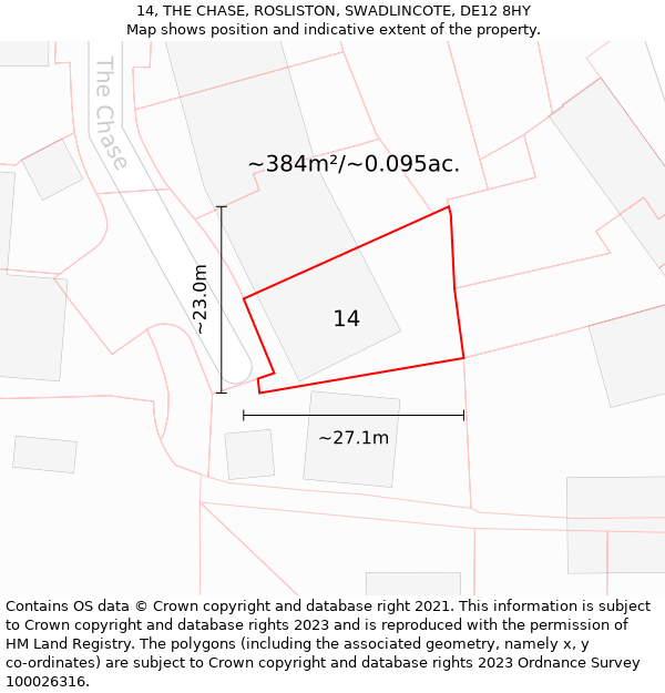 14, THE CHASE, ROSLISTON, SWADLINCOTE, DE12 8HY: Plot and title map