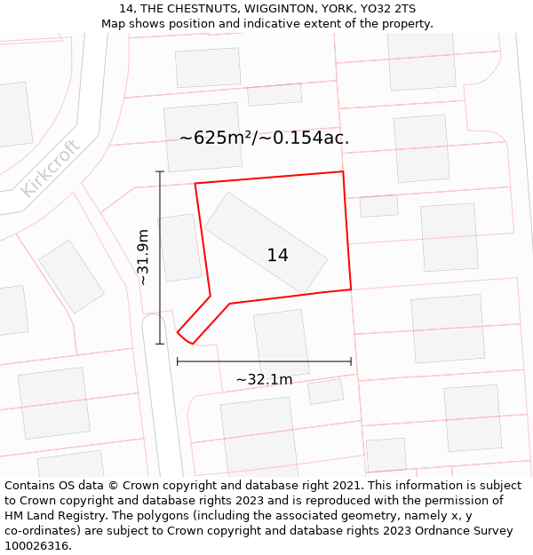 14, THE CHESTNUTS, WIGGINTON, YORK, YO32 2TS: Plot and title map