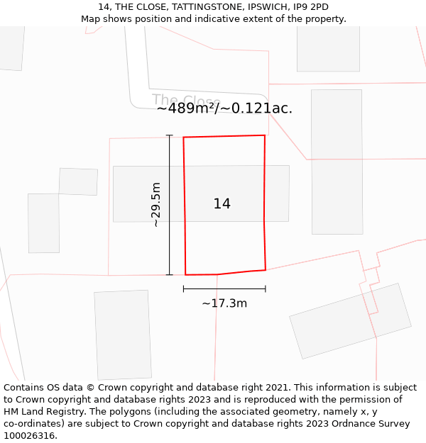 14, THE CLOSE, TATTINGSTONE, IPSWICH, IP9 2PD: Plot and title map